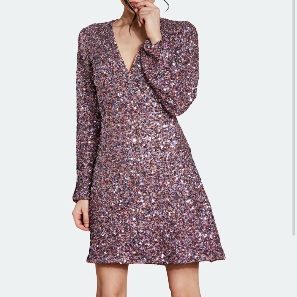 Hutch Sequin Long Sleeve V-Neck Mini Dress